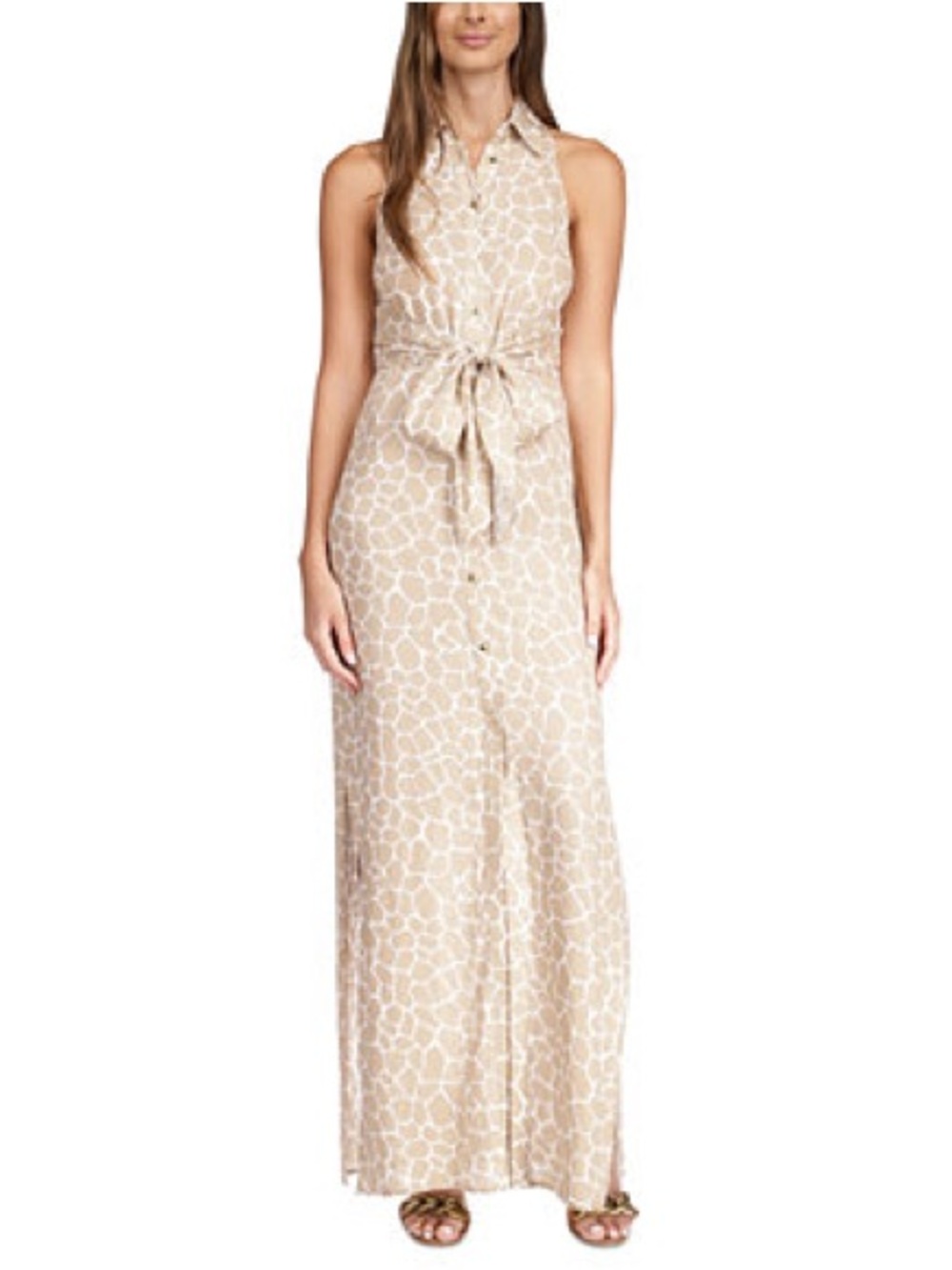 Michael Kors Sleeveless Maxi Dress in Camel and White Giraffe Print